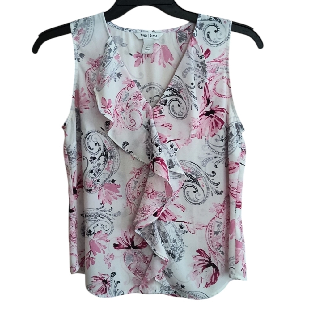 White House Black Market Paisley Print Ruffle Shell Tank Top Blouse Size S